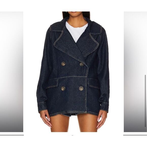 Free People Denim Jean jacket Long Sleeve Button Front Car Coat small NEW - Picture 5 of 7